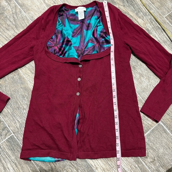 SOFT SURROUNDINGS Satin Lined Cardigan Sz XS Collared Floral Cotton Blend Red - Picture 8 of 11